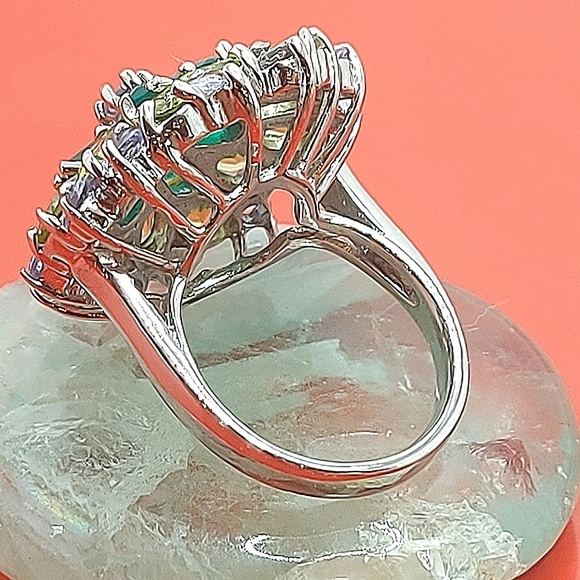 Natural Aventurine 6x4mm, Peridot, Tanzanite 925 Sterling Silver Ring Size 6.75 - Picture 8 of 10